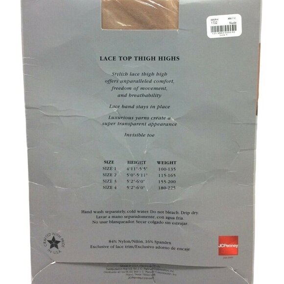 Worthington Lace Top Thigh Highs Very Sheer Leg Invisible Toe Size 1 Small Nude - Picture 2 of 3